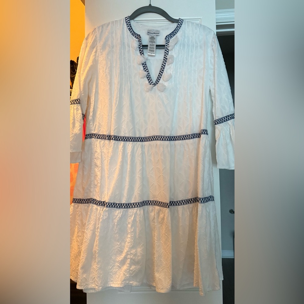 NWOT Tommy Bahama Embroidered Tassel V-Neck Cotton Tunic Dress Size S - Picture 4 of 10